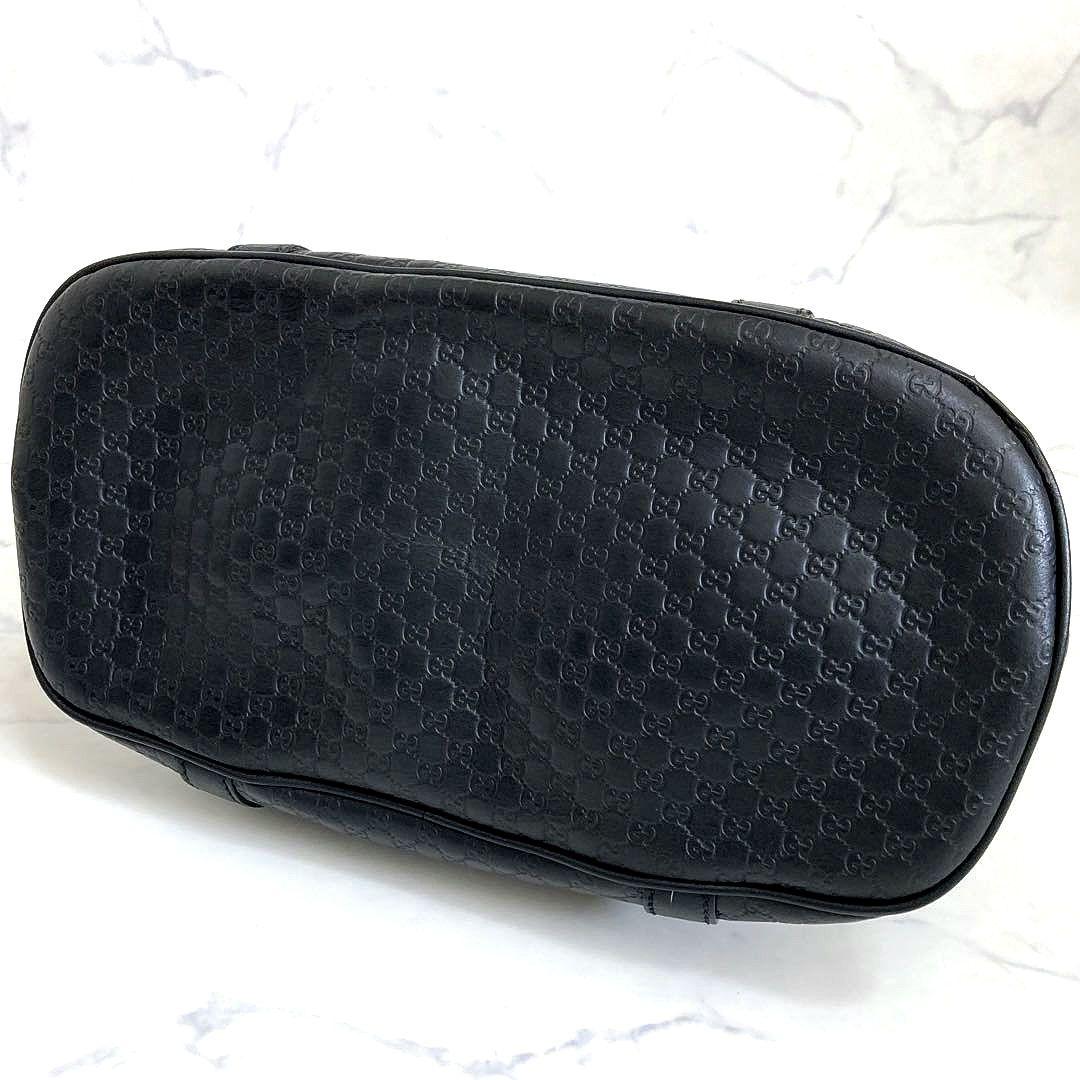 GUCCI マイクロシマ ハンドバッグ レザー ロゴ GG トート ブラック