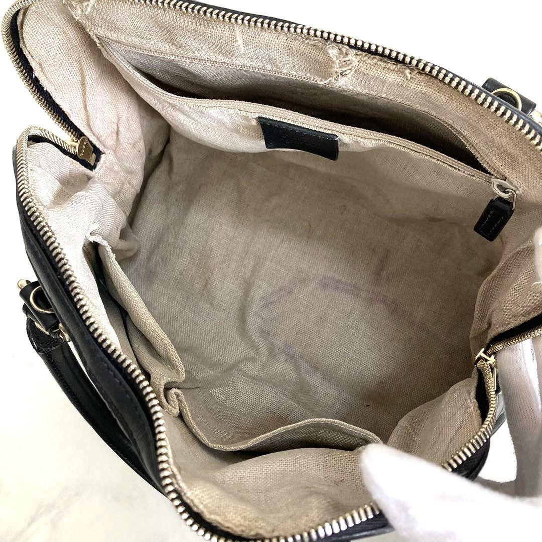 GUCCI マイクロシマ ハンドバッグ レザー ロゴ GG トート ブラック