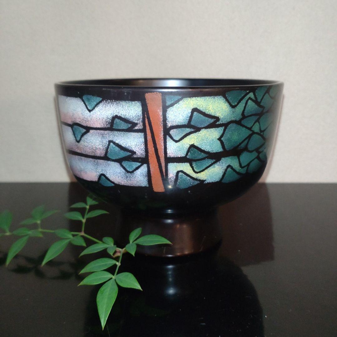 漆器 漆芸作家 山本進也 作品 野菜蒔絵の合鹿碗（アスパラ）