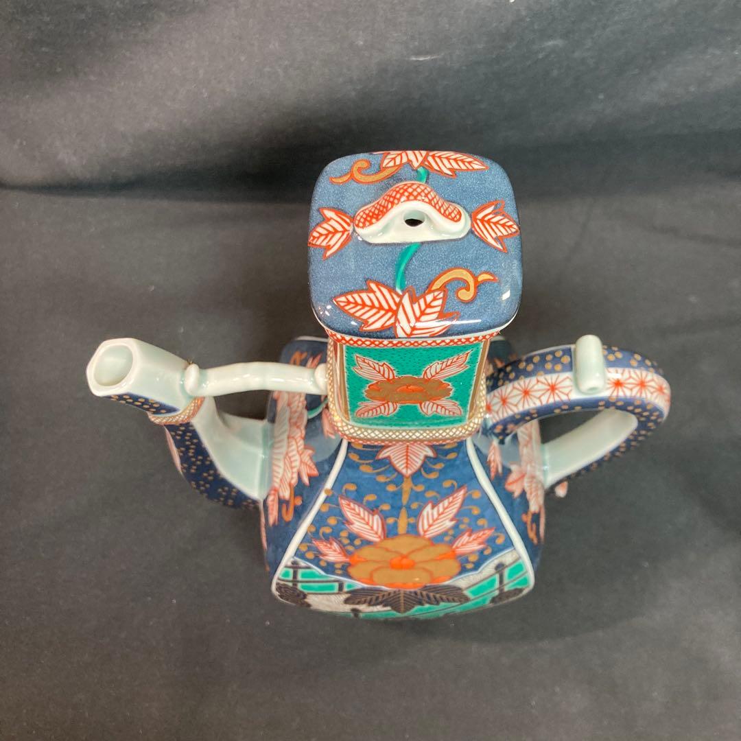 【新品未使用】有田焼 林九郎窯 染錦牡丹流水文手付面取水注