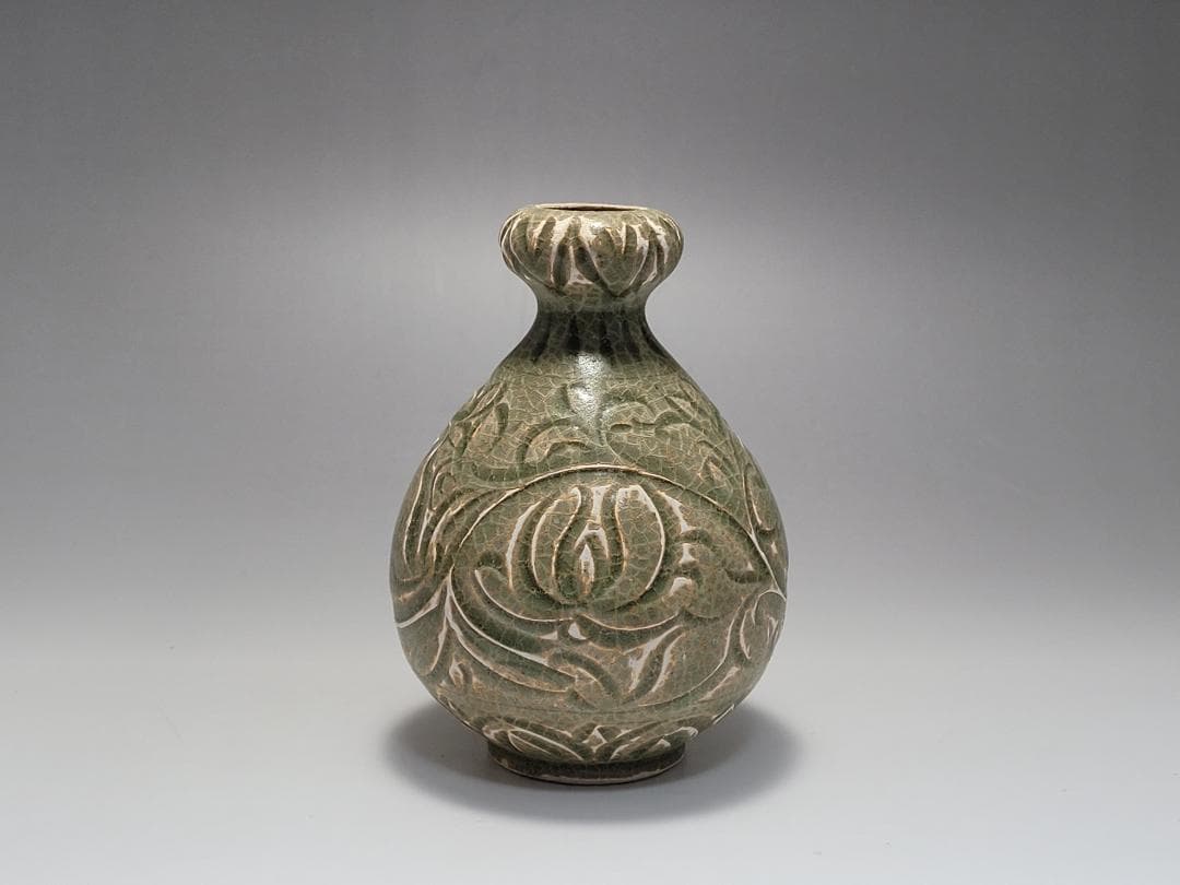 耀州窯 陰刻花紋 宋元時代 時代唐物 高さ約11.4cm
