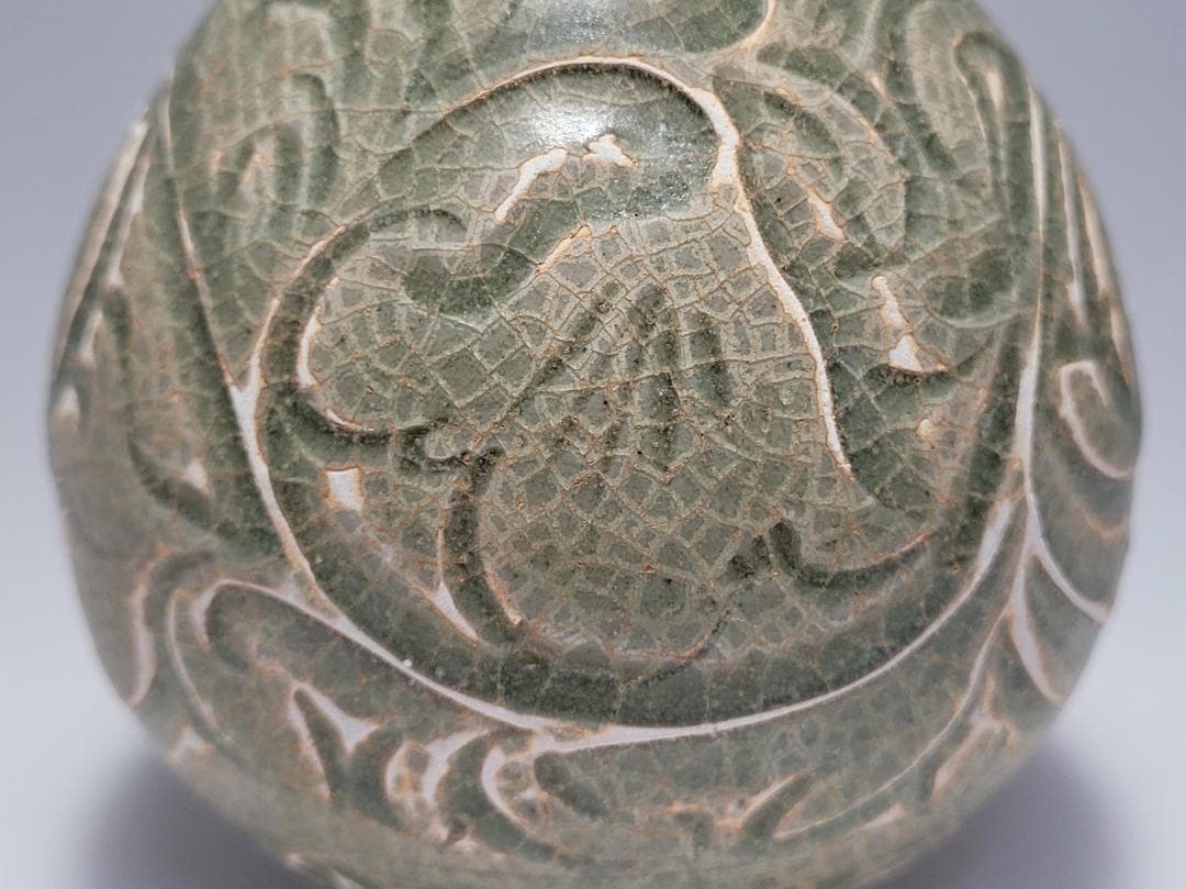 耀州窯 陰刻花紋 宋元時代 時代唐物 高さ約11.4cm