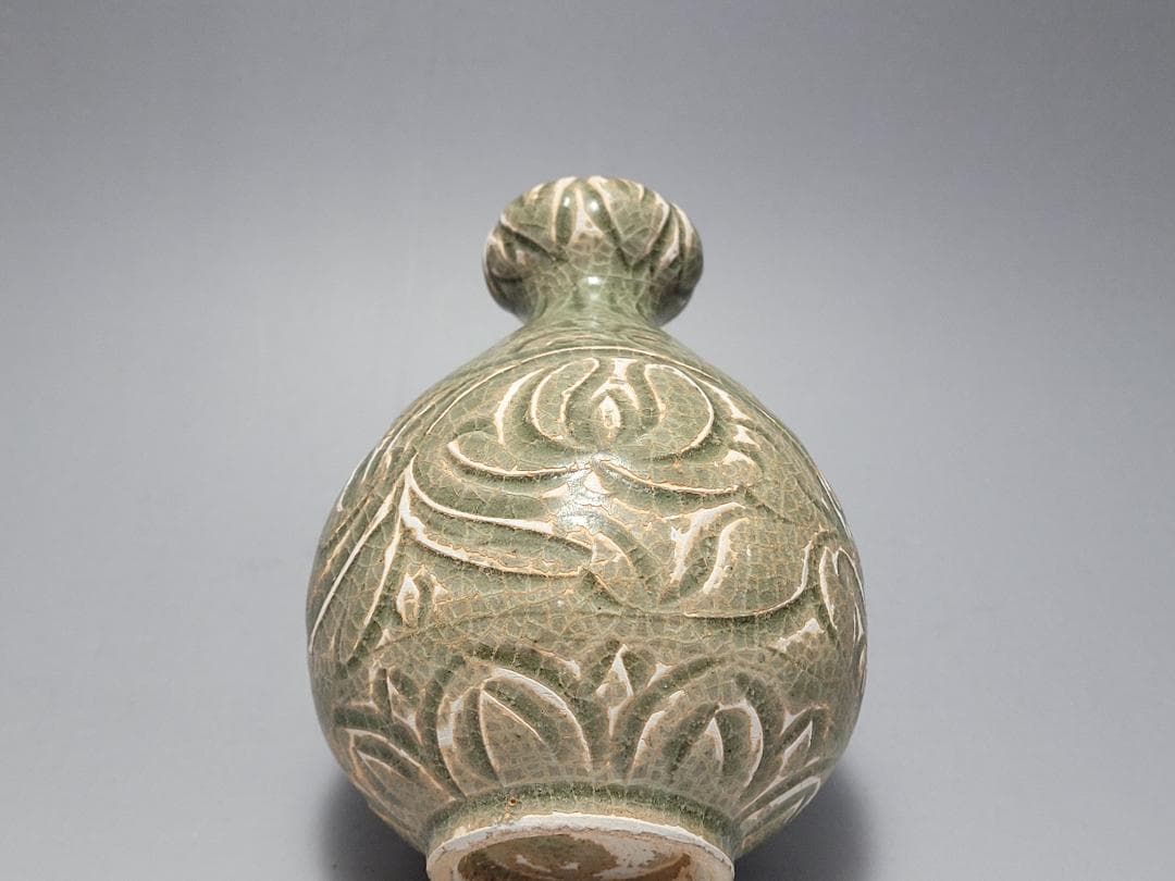 耀州窯 陰刻花紋 宋元時代 時代唐物 高さ約11.4cm