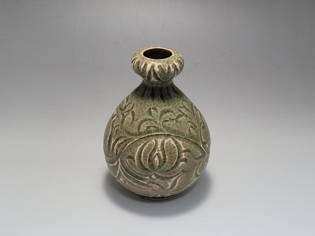 耀州窯 陰刻花紋 宋元時代 時代唐物 高さ約11.4cm