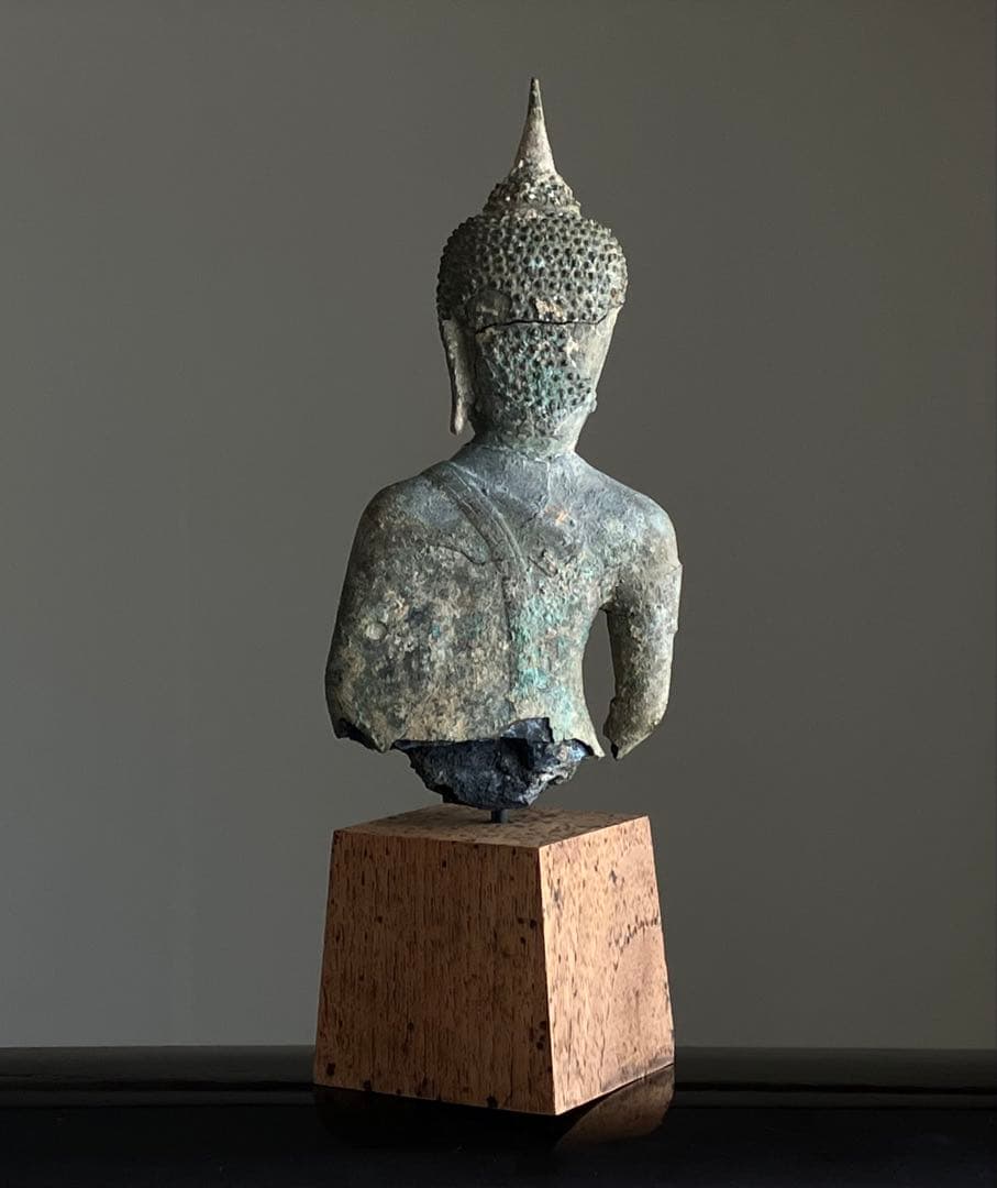 【抜群の表情 タイ青銅古仏】アユタヤ王朝初期〜中期14〜15世紀頃 骨董仏教美術