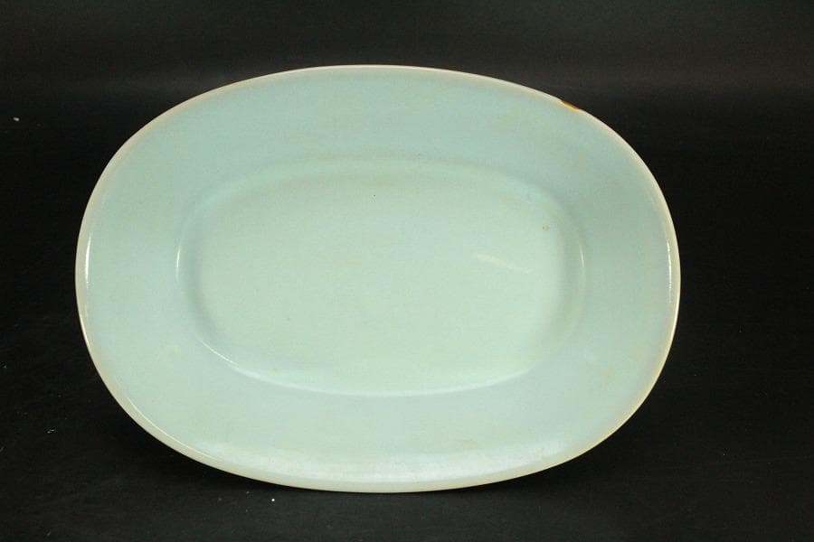 中国美術 青釉 楕円形 盤 水盤 洗 23.3cmx16.7cm(LC315)