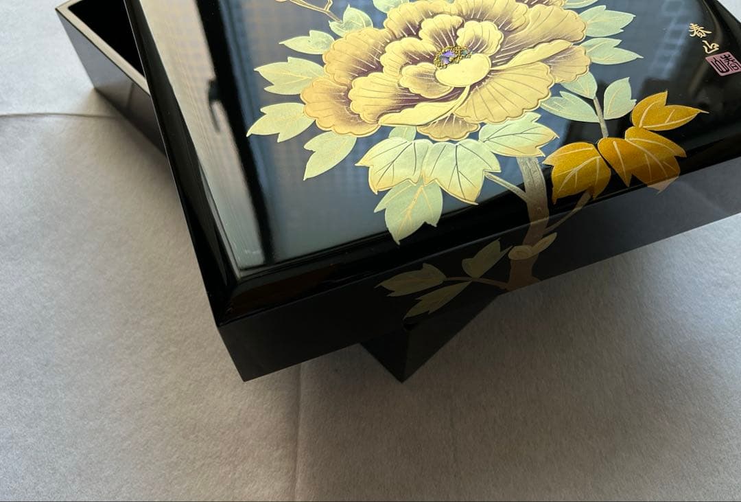 【新品】会津塗　黒　牡丹　加伏文庫