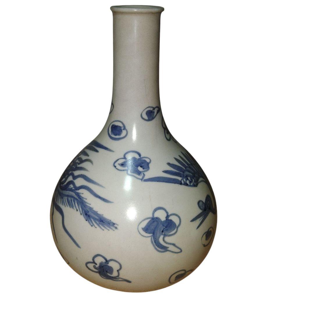 李朝　鳳凰文染付鶴首徳利　　花瓶　朝鮮美術