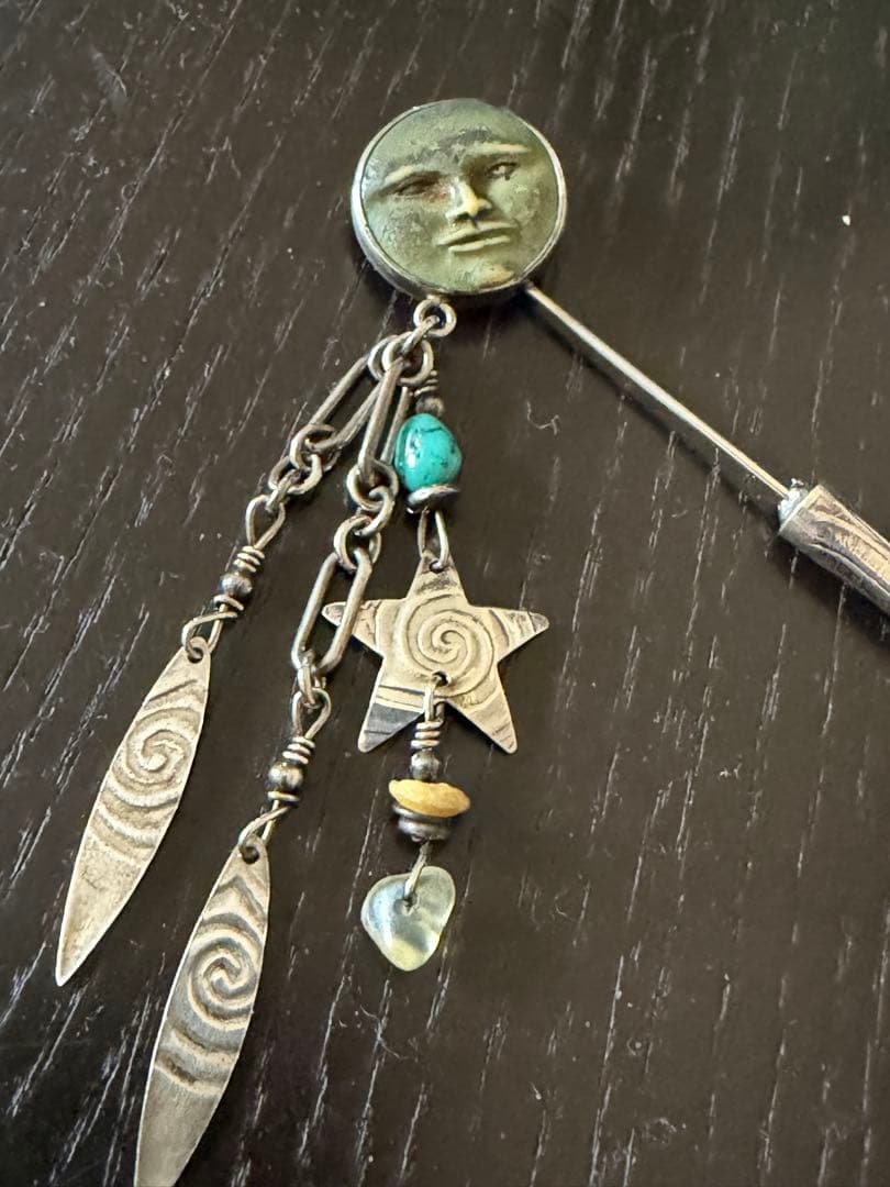 シルバー925 ヴィンテージ ピンブローチ 月 顔 星 モチーフ