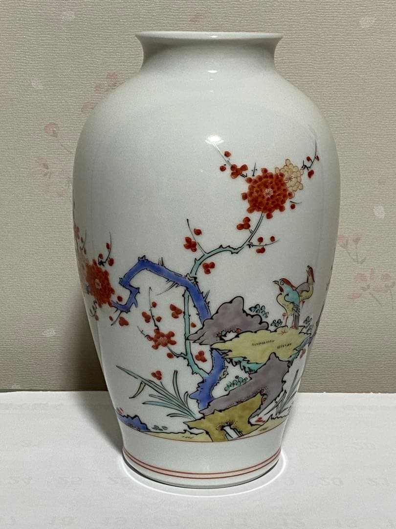 ♦染付 花鳥紋様 色絵磁器 花瓶 十二代 十三代 酒井田柿右衛門 人間国宝骨董品