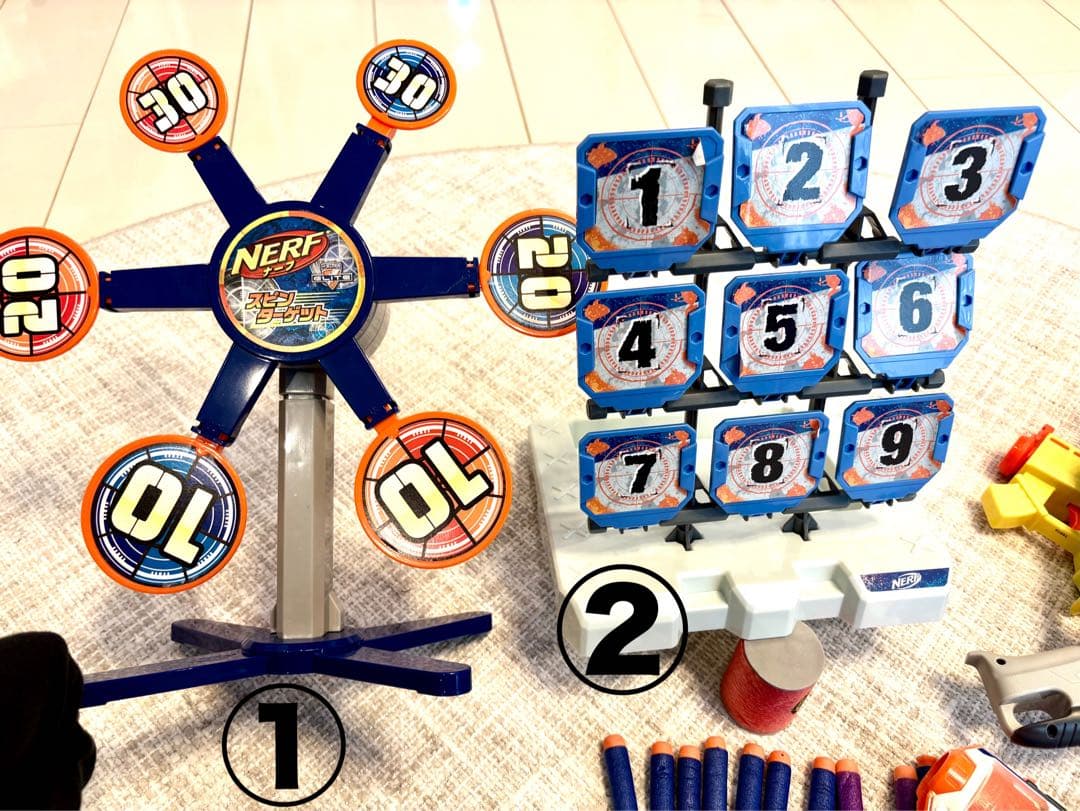 Nerf 5丁トイガンとおまけ。的などゲーム用具セット