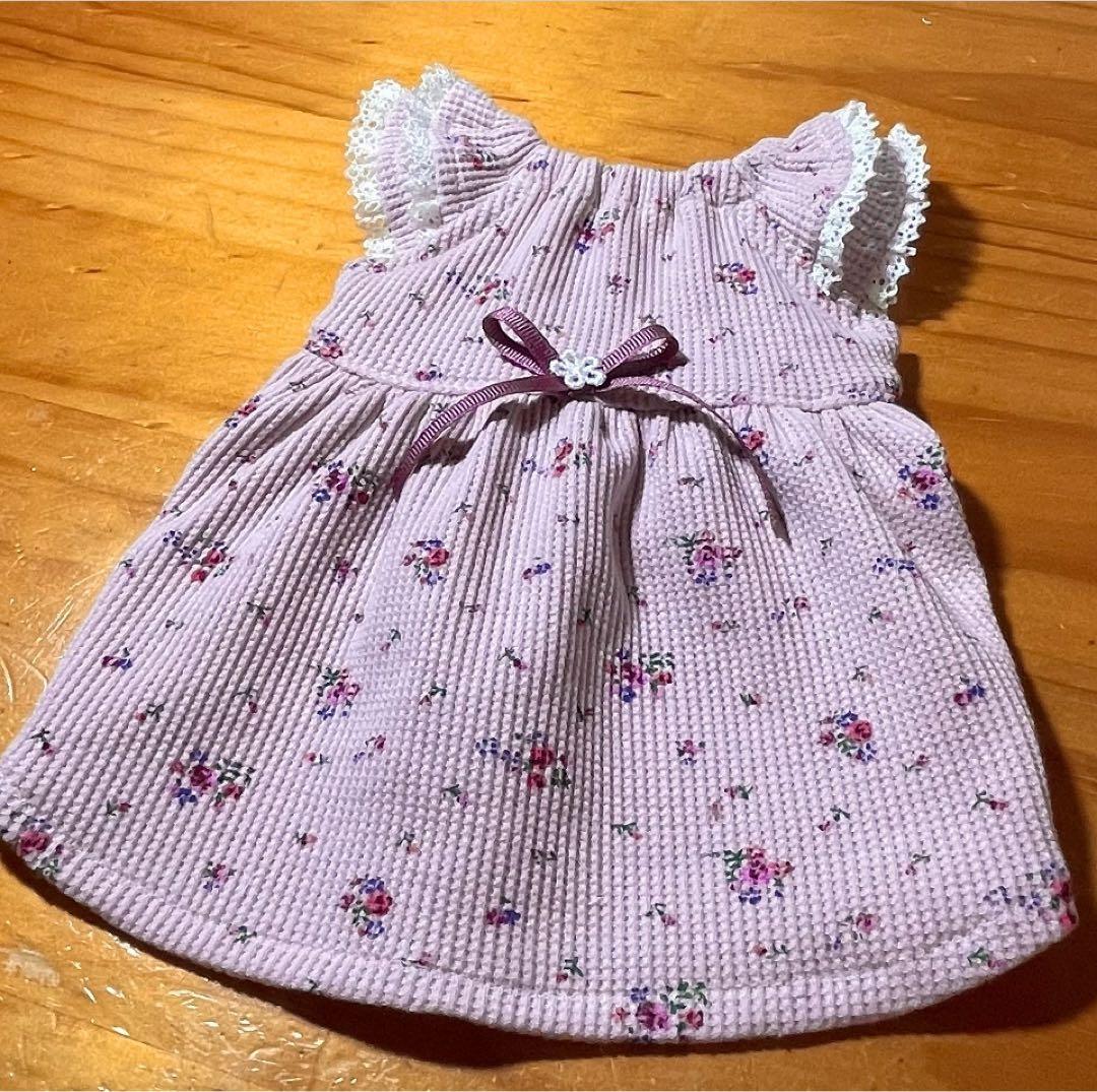 ハンドメイド犬服　ワッフルニットのキャミワンピ　色違い３色　お袖2段レース