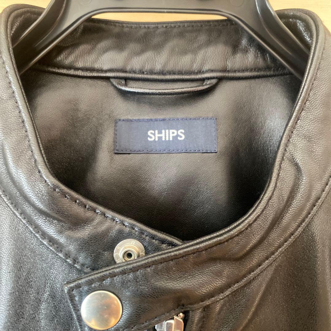 SHIPS 黒 ラムレザー シングルライダースジャケット　Mサイズ