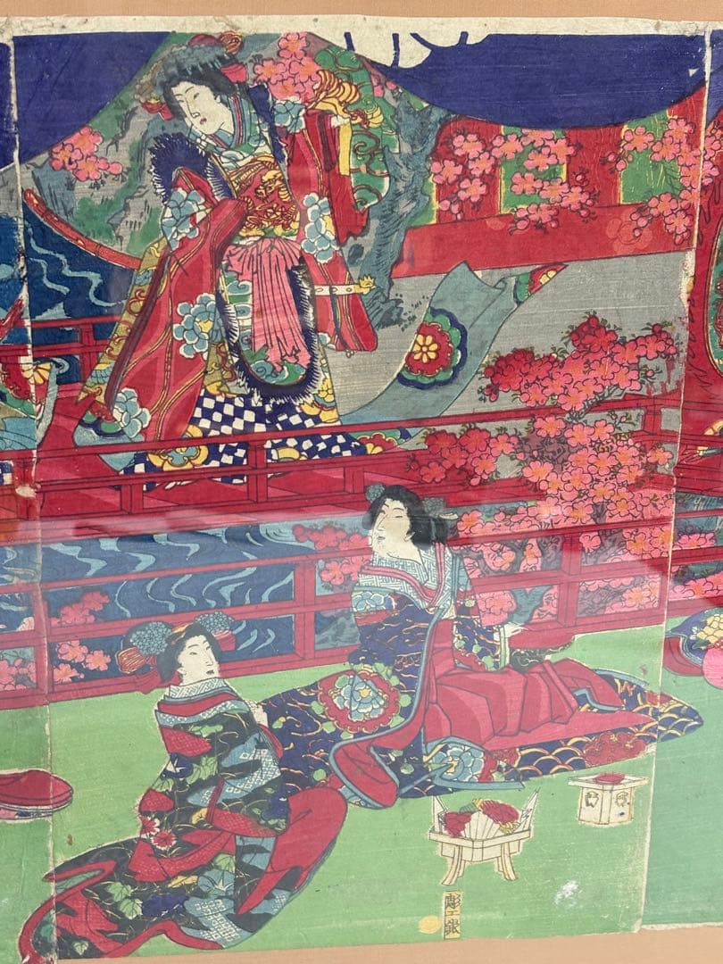 「舞楽之図」 楊洲周延 浮世絵 錦絵 3枚続 額装