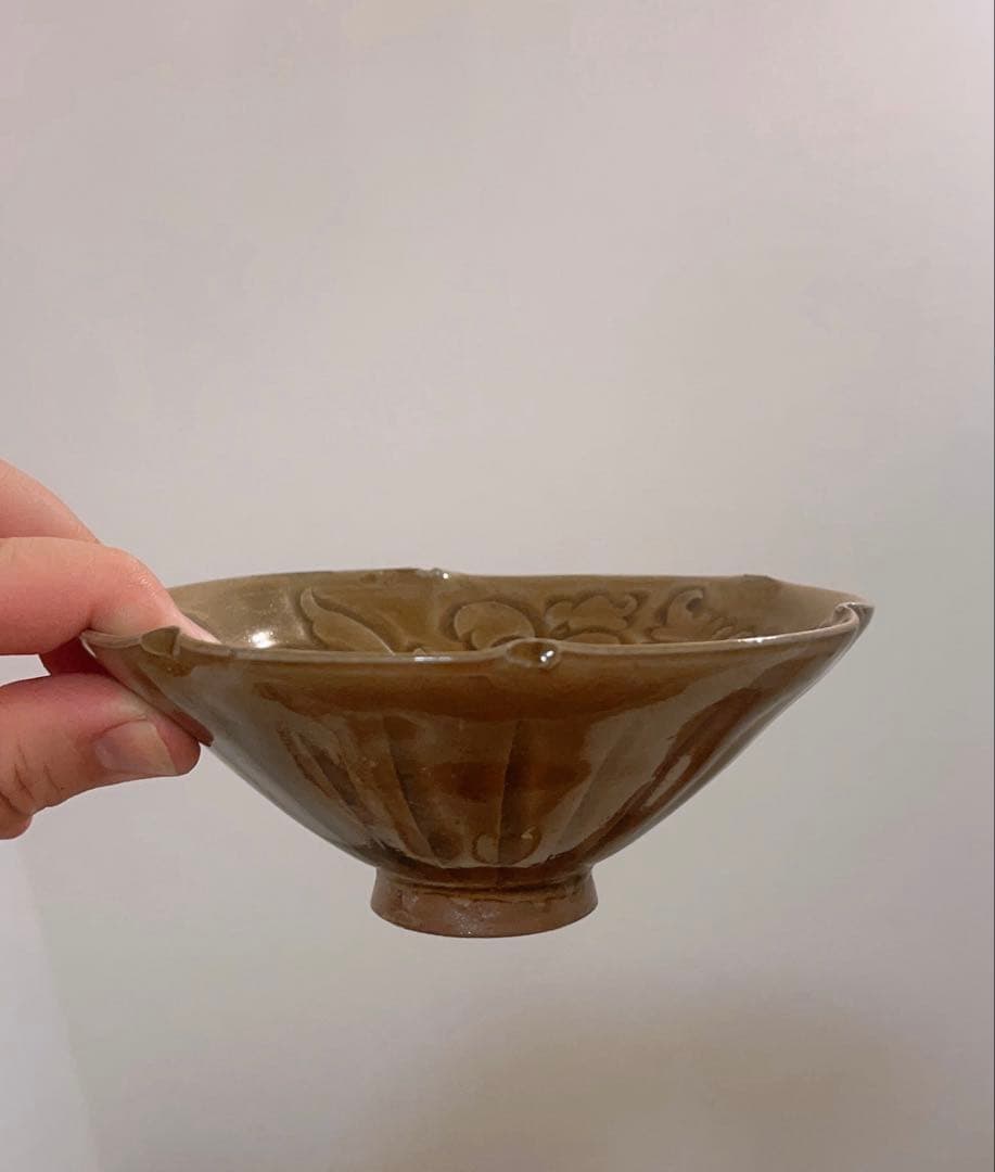 耀州窯刻花魚斗笠碗 唐物　茶道具 煎茶碗　中国古美術　骨董品　陶芸