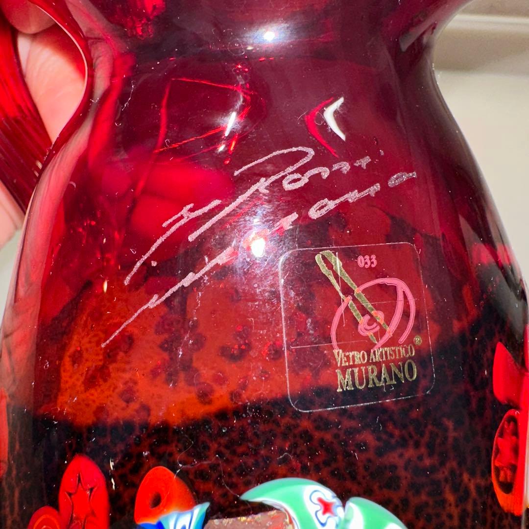 ユニ機MURANO ムラノガラス22CM水差し花瓶 イタリア ミルフィオリ