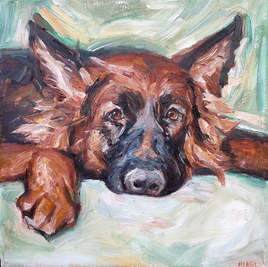 ジャーマン　シェパード　油絵　手描き　原画　油彩画