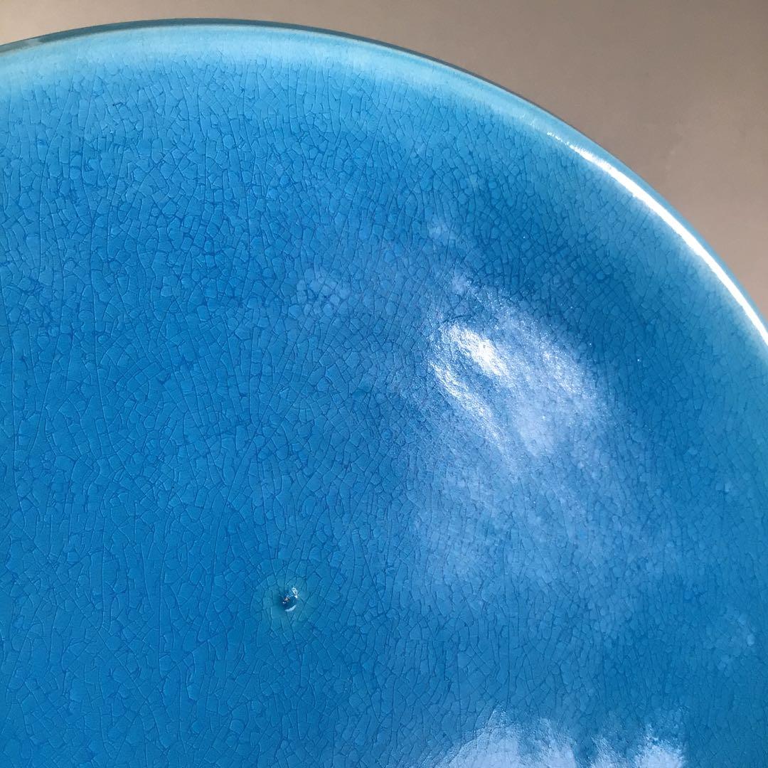 Ｒ６５６　水指　『御室窯造』『浅黄交趾』『末広水指』　共箱　茶道具