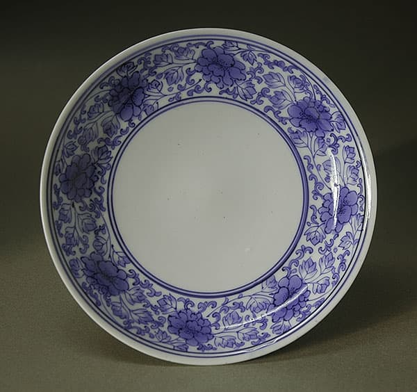 藍柿 牡丹唐草文 六寸皿