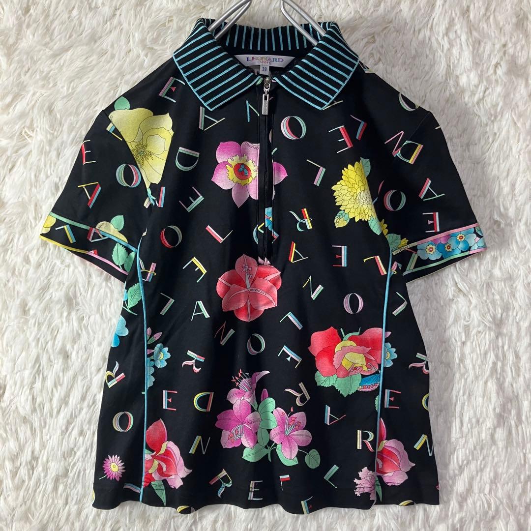 極美品 レオナールスポーツ ポロシャツ 半袖 花柄 総柄 日本製 Ｍ