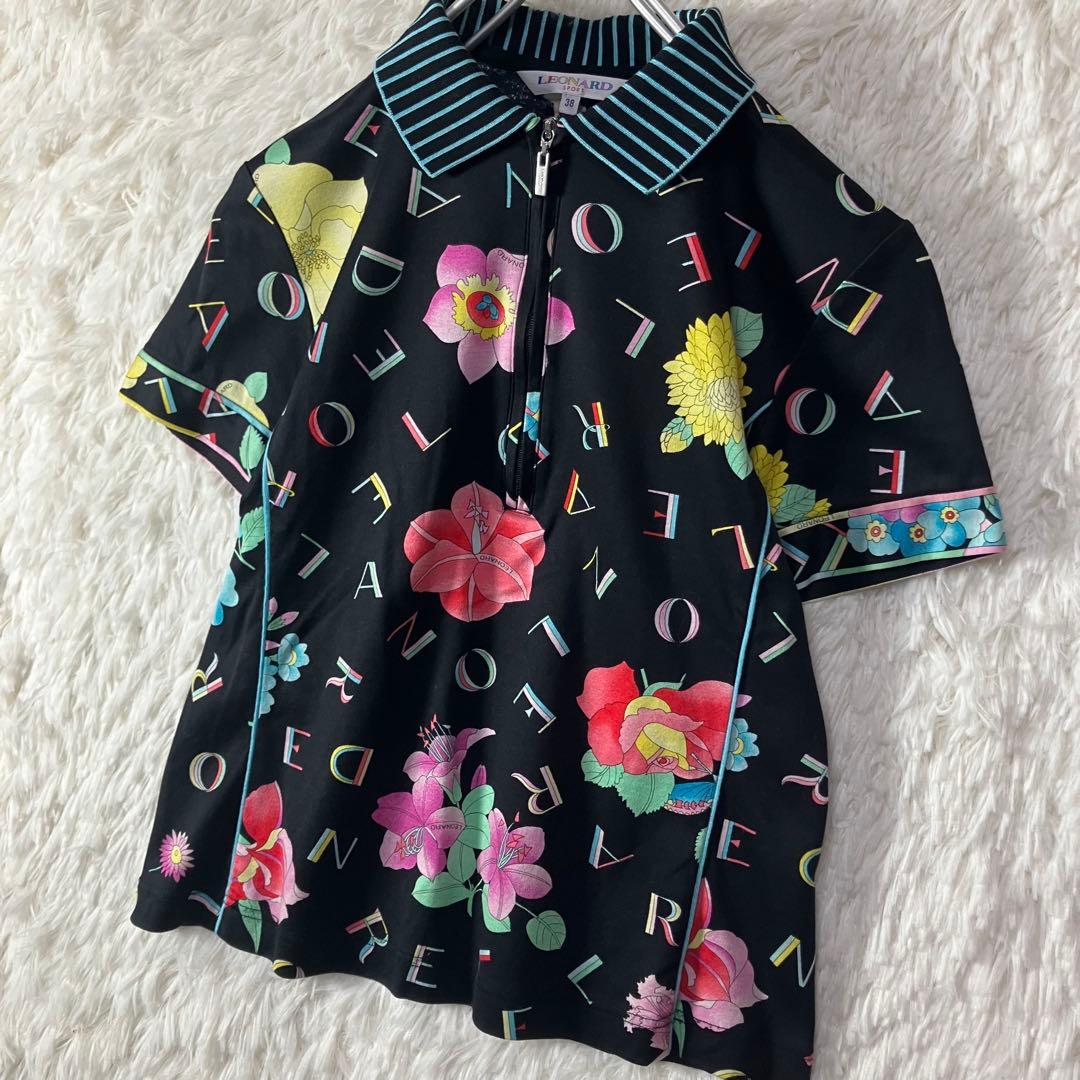 極美品 レオナールスポーツ ポロシャツ 半袖 花柄 総柄 日本製 Ｍ