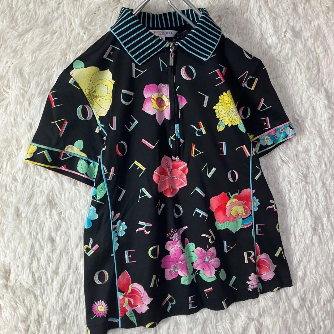 極美品 レオナールスポーツ ポロシャツ 半袖 花柄 総柄 日本製 Ｍ