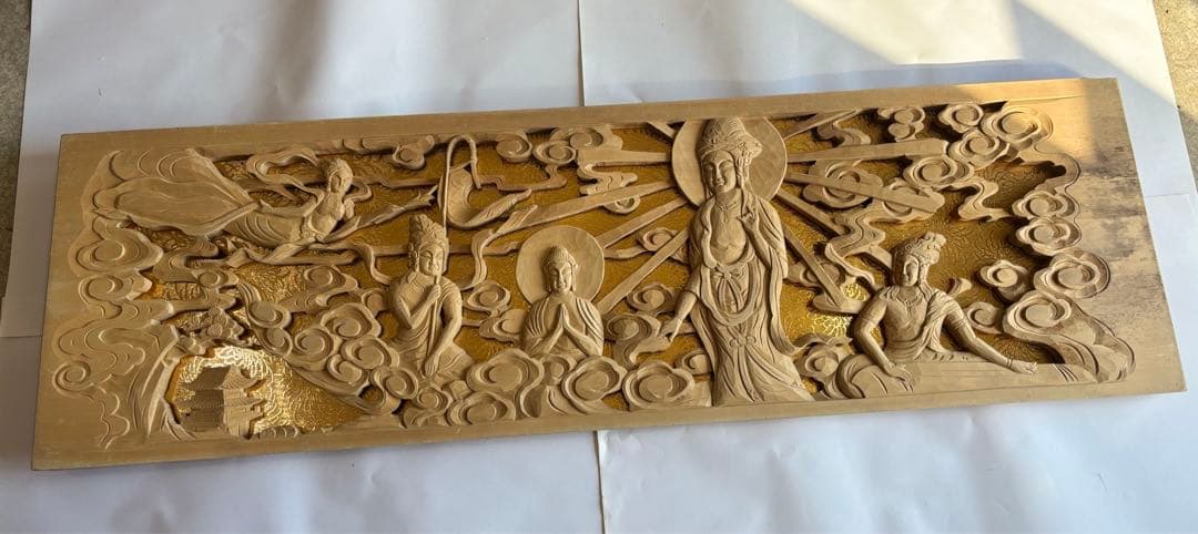 観音　如来像　彫刻　板