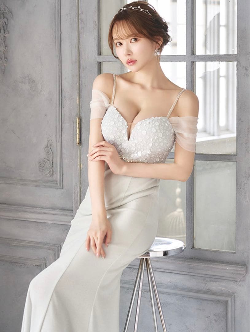 オフショルスパンコールグリッターロングドレス/キャバドレス