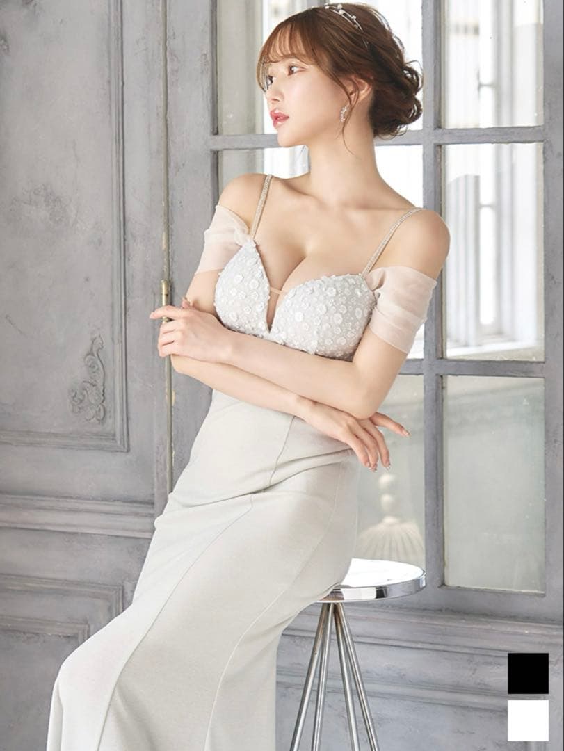 オフショルスパンコールグリッターロングドレス/キャバドレス