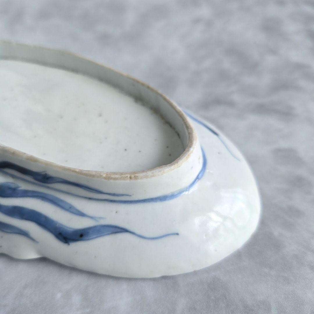 古伊万里　染付変形小皿　江戸時代　染付　骨董　金直し　金継ぎ　アンティーク