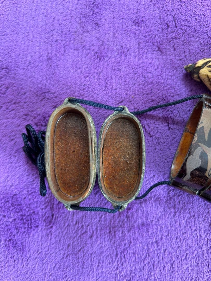 鳥の絵図 印籠 根付 銘有 インテリア 薬入れ 小物入れ アンティーク