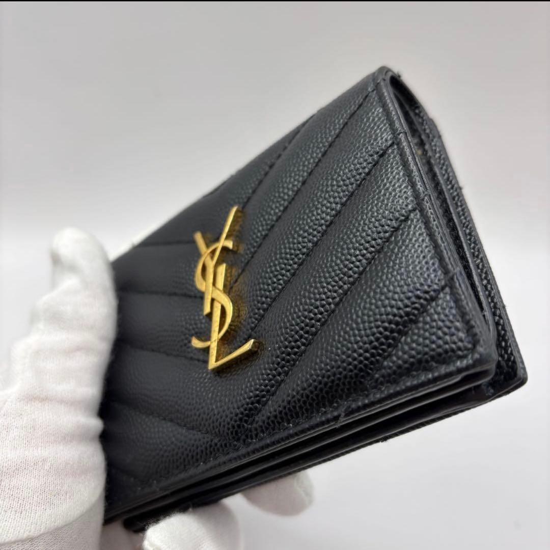 YSL サンローラン 二つ折り 財布 カサンドラ ブラック キルティング