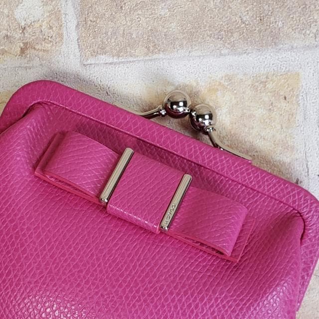 美品 コーチ COACH ☆ リボン レザー ケース がま口 ピンク