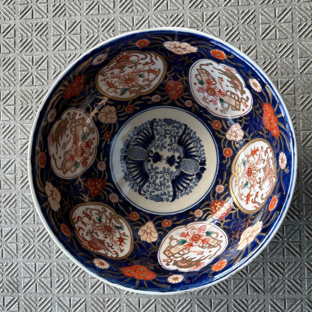 江戸、元禄古伊万里、瑠璃錦手、大深鉢。無傷。！箱付き、