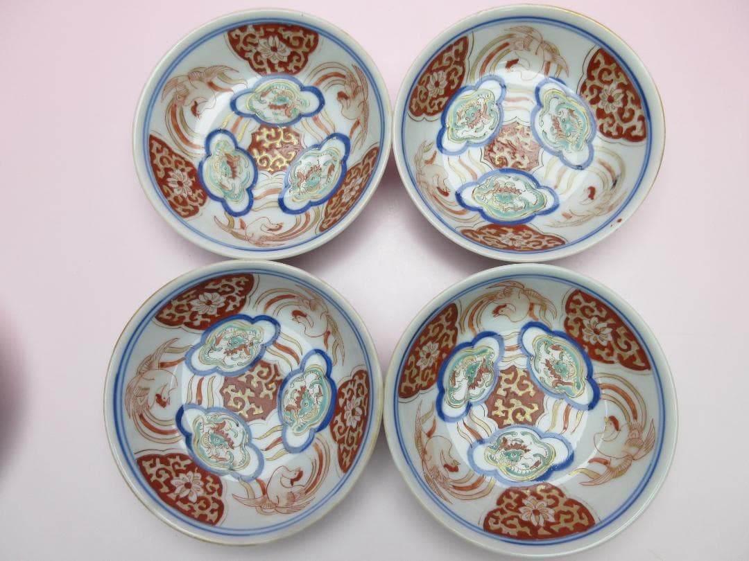 大明成化年製 銘 龍 鳳凰紋 小鉢 深皿 18客 TN110