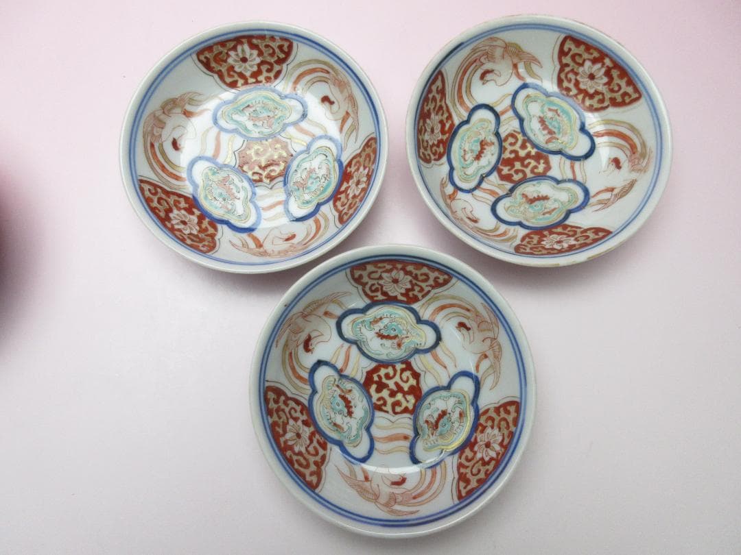 大明成化年製 銘 龍 鳳凰紋 小鉢 深皿 18客 TN110