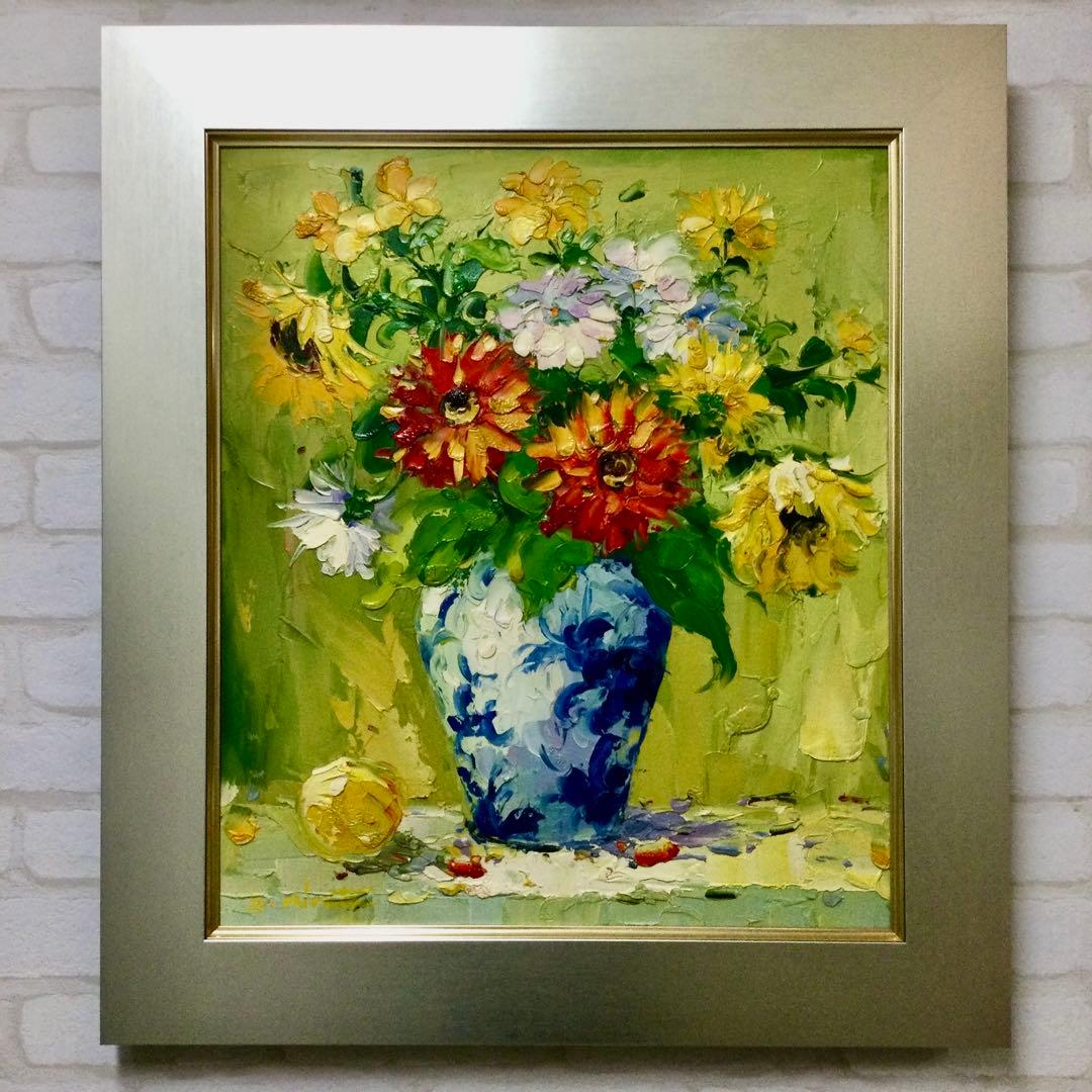 絵画・油絵・平田精一・額縁・油彩画・F10号・静物画・花・美術品・インテリア