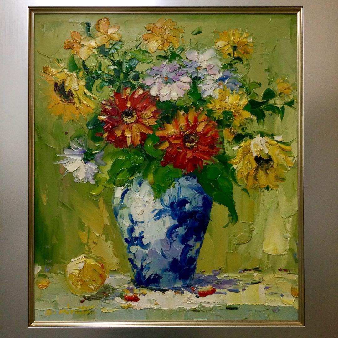 絵画・油絵・平田精一・額縁・油彩画・F10号・静物画・花・美術品・インテリア