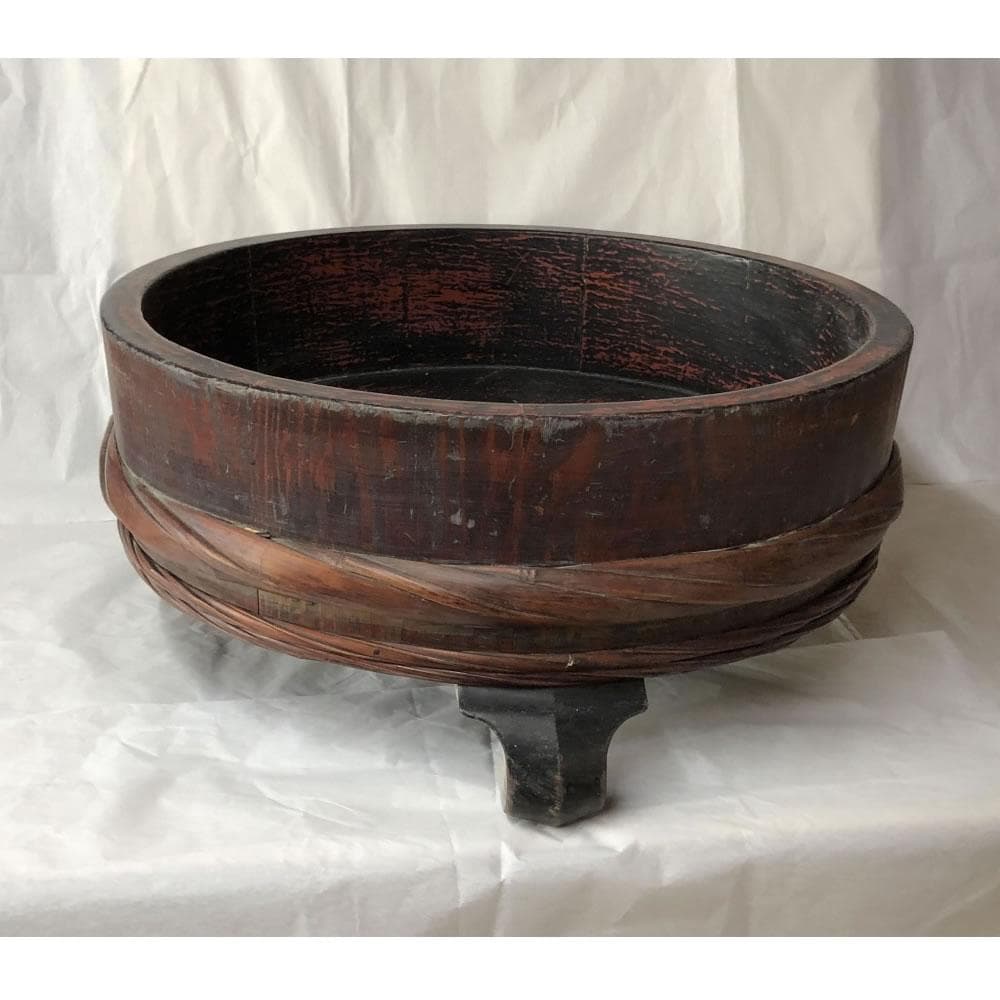 e2636 根来盆 直径43cm 桶 丸桶 飾り棚 違い棚付 煎茶盆 古道具