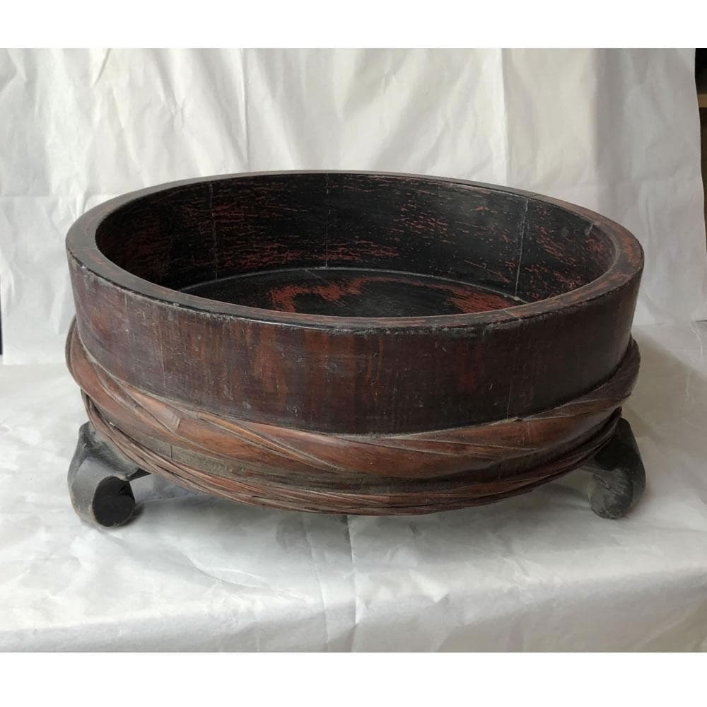 e2636 根来盆 直径43cm 桶 丸桶 飾り棚 違い棚付 煎茶盆 古道具