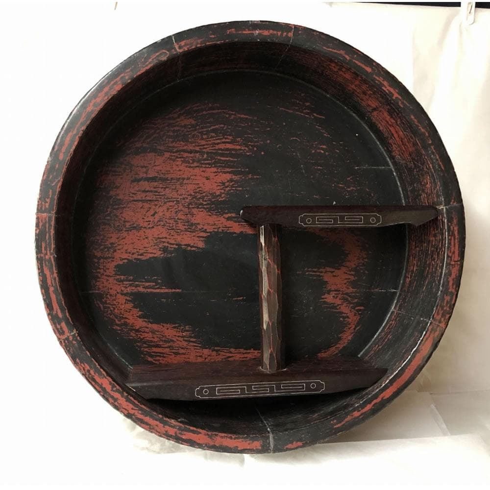 e2636 根来盆 直径43cm 桶 丸桶 飾り棚 違い棚付 煎茶盆 古道具