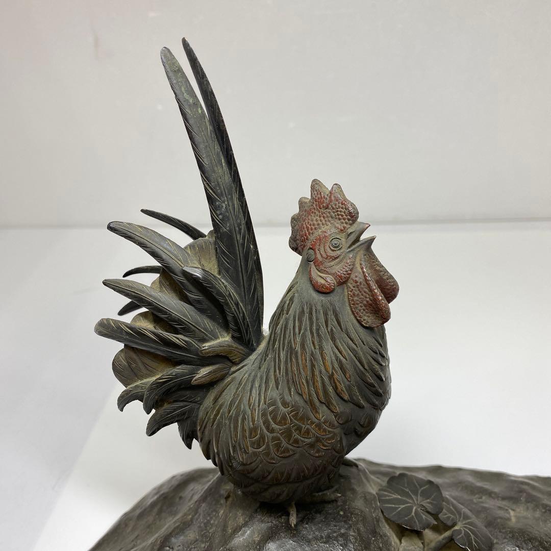 専用　押本清司　銅製　彩色　双鶏　「清司作」　2255g 東さ7-0425☆2F