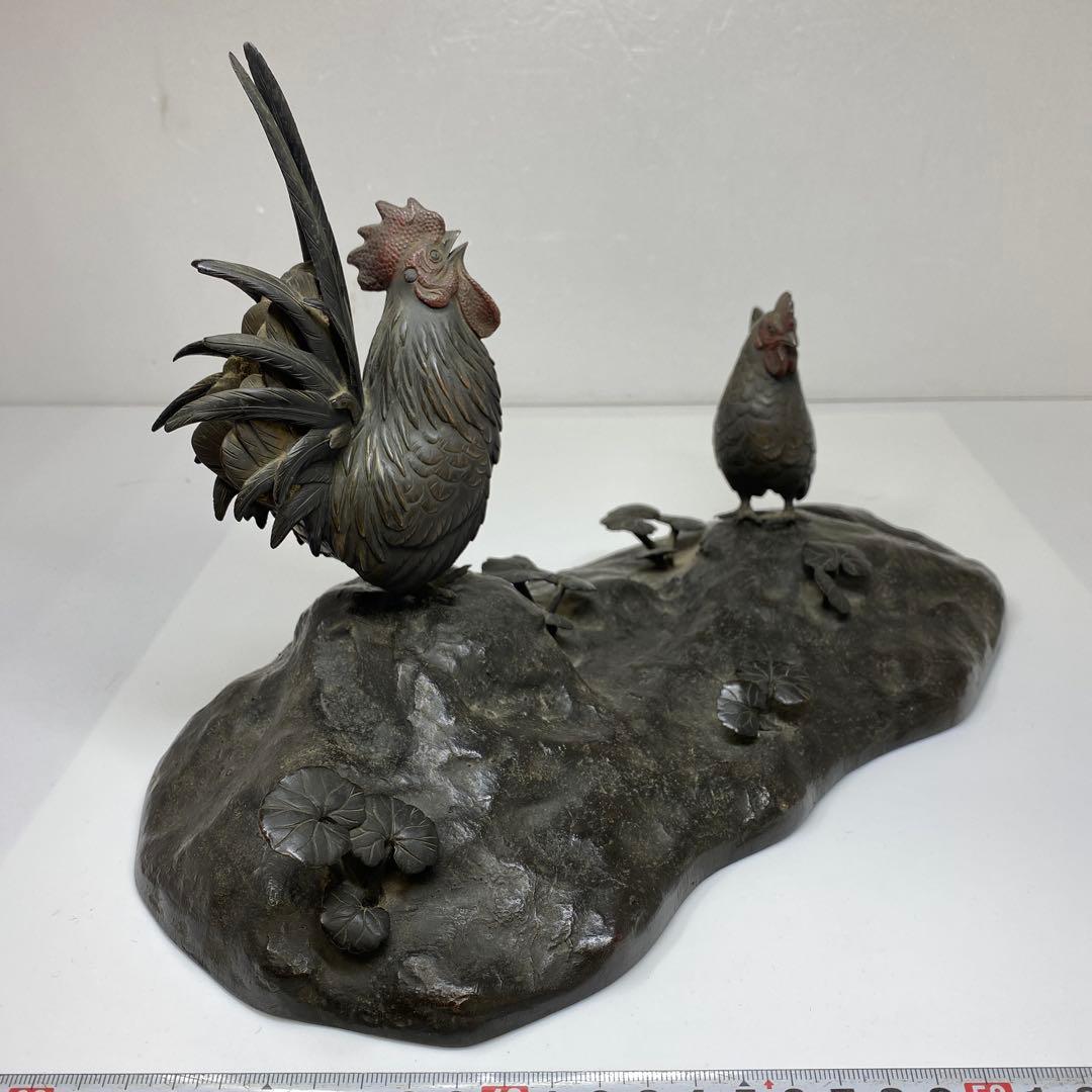 専用　押本清司　銅製　彩色　双鶏　「清司作」　2255g 東さ7-0425☆2F