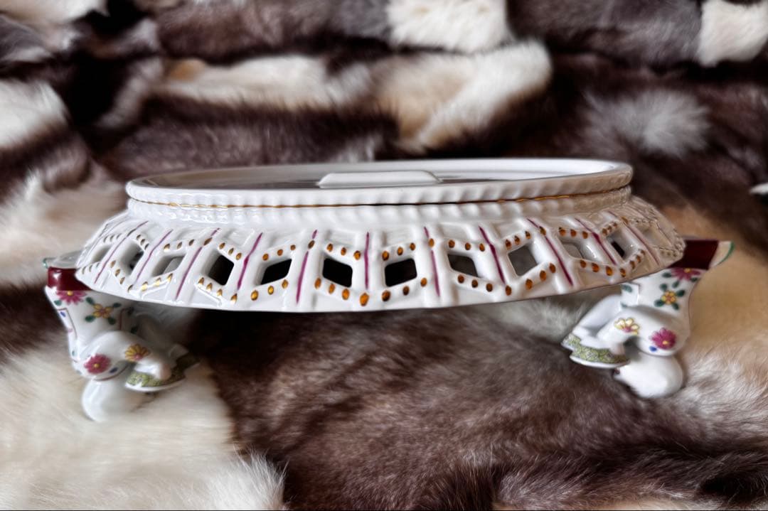 HEREND ヘレンド　西安の黒　29cm透かしディッシュ トレイ　マンダリン