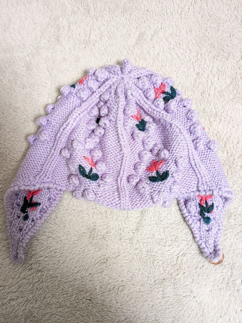 SIIILON 花柄刺繍 ニット帽　パープル