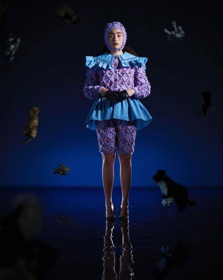 SIIILON 花柄刺繍 ニット帽　パープル