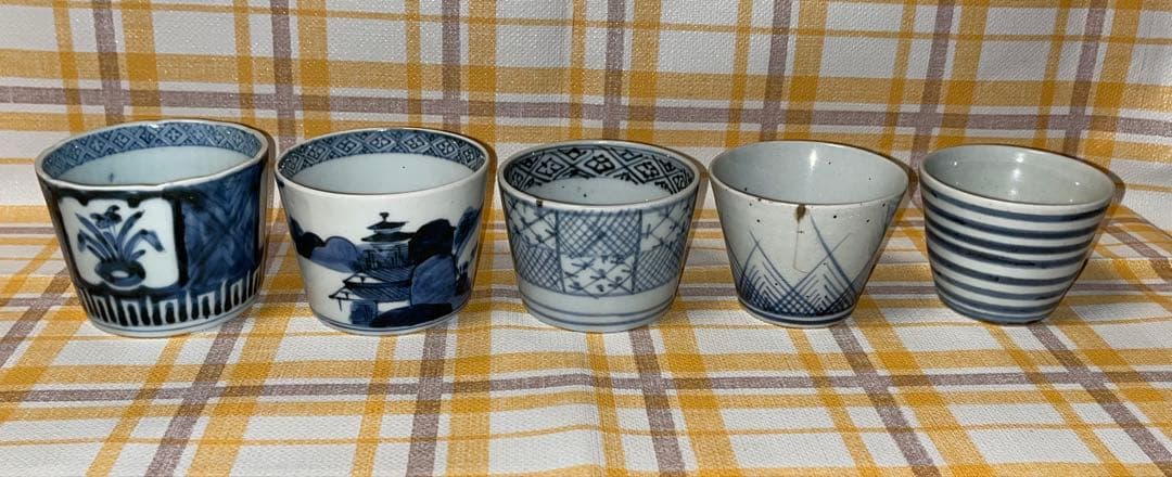 お値下げ 古美術 民藝 アンティーク 古伊万里 染付 蕎麦猪口 そばちょこ 5個