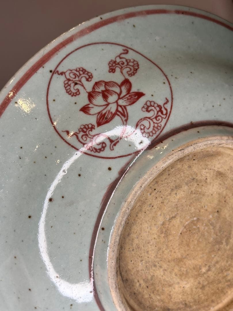 中国 明時代 釉裏紅 荷花文 皿 古陶磁 骨董品 美術品