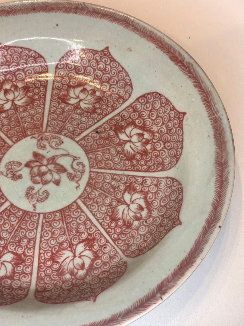 中国 明時代 釉裏紅 荷花文 皿 古陶磁 骨董品 美術品