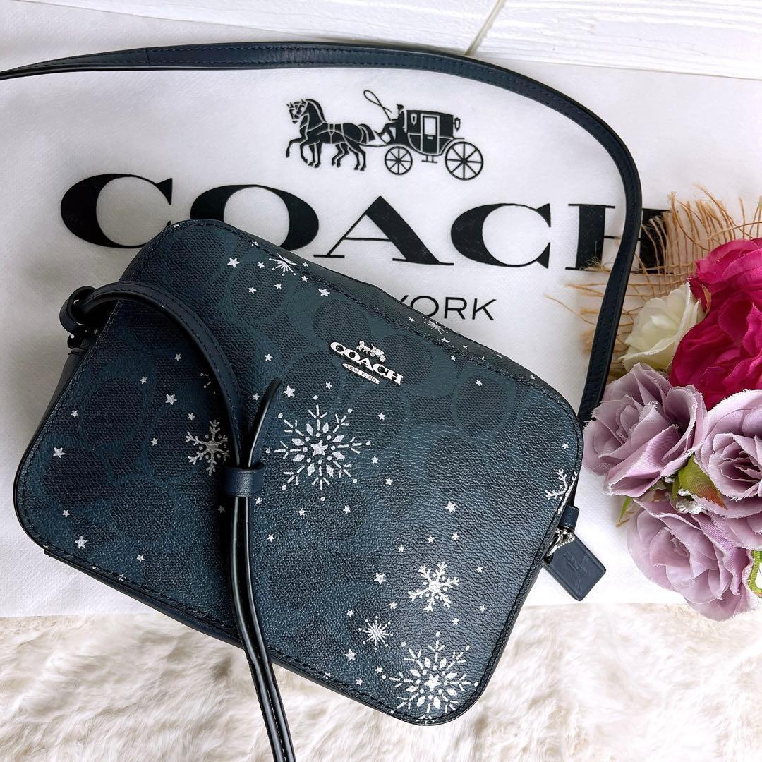 極美品☆COACHコーチ ショルダーカメラバッグ 雪の結晶 ネイビー レザー